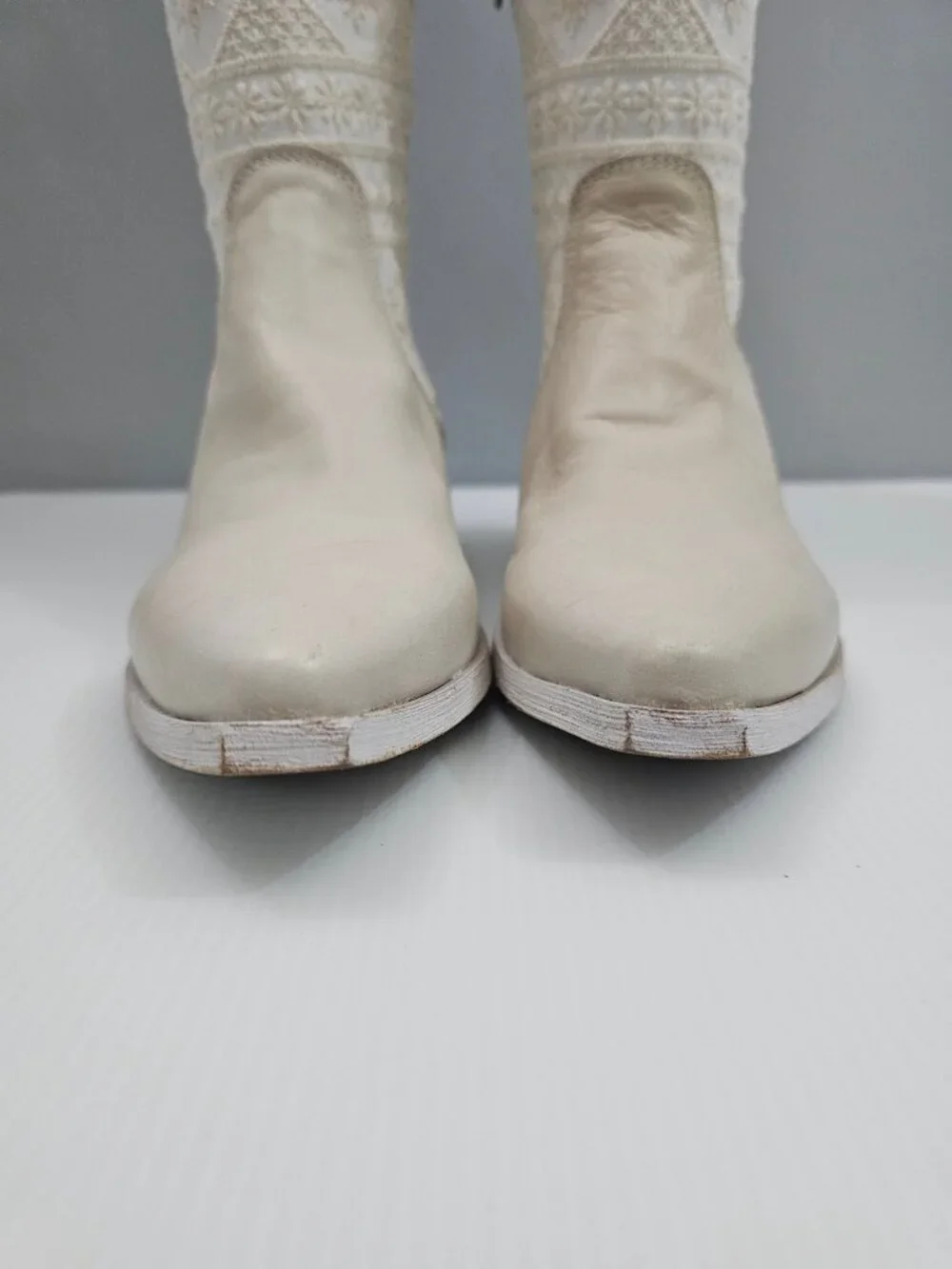 Free People Bren Knee High Boot Womens EU 37 Cream Embroidered Boho Slouchy